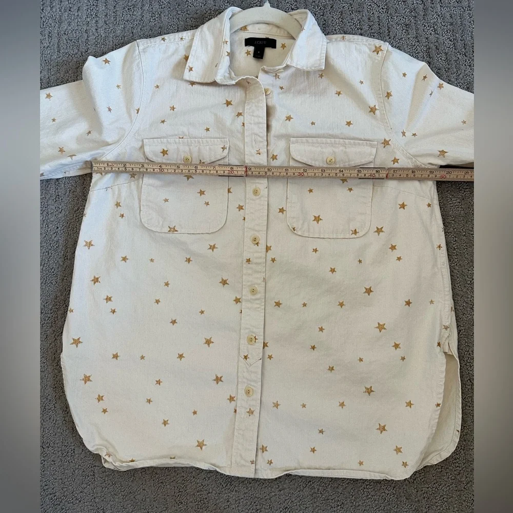 J.Crew Star Embroidered Utility Shirt Shacket Cream Gold Stars Button Front Sz S